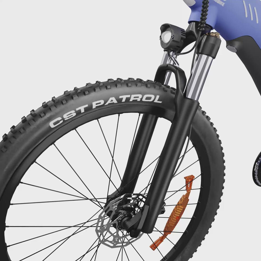 Charger la vidéo: <p>Built for everyday comfort, the 100mm travel suspension fork absorbs bumps from rough and uneven roads, delivering a smoother and more stable ride for commuting and leisure.</p>